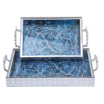 China 2023 Viable Silver Decorative Serving Trays Nordic Home Tray Set For Home Cosmetics Vanity Dresser Magazine Bedroom Food for sale