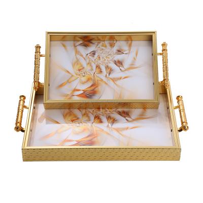 China Sustainable Decorative Gold Serving Trays Home Decor Nordic Tray Set For Cosmetics Vanity Dresser Magazine Bedroom for sale