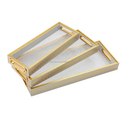 China 3 Pacs Sustainable Luxury Gold Acrylic Serving Tray For Bathroom Bedroom Dresser Coffee Table Restaurant for sale