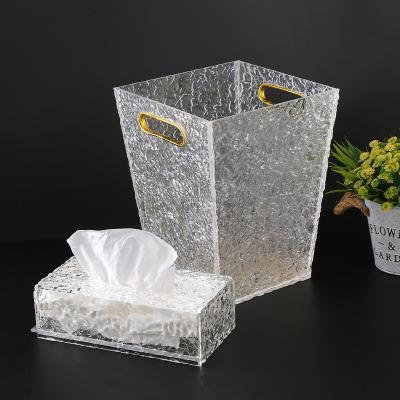 China Custom Viable Acrylic Bin Tissue Holder Box Set Shenzhen Waste Basket Ash-trash Bin Waste Basket For Bathroom Office Bedro for sale