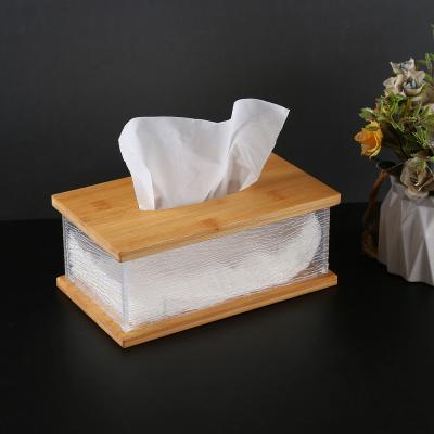 China JY Modern Rectangular Acrylic Tissue Box Holder For Home Office Car Decoration Facial Tissue Automotive Case With Bamboo Lid for sale