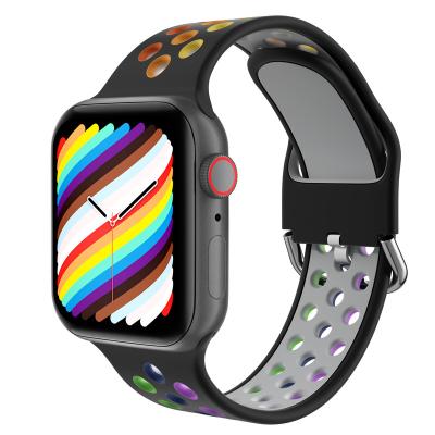 China Breathable Mesh Silicone Strap with Buckle for Apple Watch Band 44mm&40mm Dual Colors Sport Band for Apple Watch SeriesSE/6/5/4 for sale