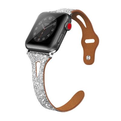 China 2021 Stylish Hot Sale Flashl Leather Strap For Apple Watch Band 38mm 40mm 42mm Luxury Strap 44mm For Apple Watch SE/6/5/4/3/2 /1 Series for sale