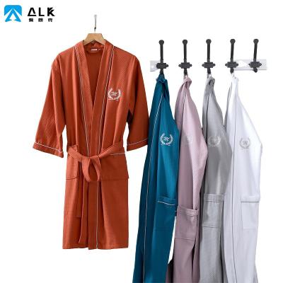 China Ailangke Wholesale Breathable Women Cotton Knee Length Plus Knit Bathrobe Waffle Long Robe For Ladies Loungewear for sale