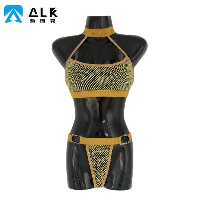 China Sets Wholesale Custom Ailangke Praise Rhinestone Fishing Net Wear Iron String Cloth Dancewear for sale