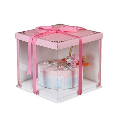 China Recyclable Birthday Cake Gift Packaging Paper Custom Box With Handle Bakery Christmas Cookie Cupcake Transparent Board Box With Window for sale