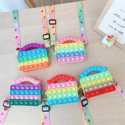 China Water Proof Push Bubble Shoulder Bag Mini Tote Bag Squeeze Toy Sensory Simple Cute Silicone Moving Person Messenger Bags for sale