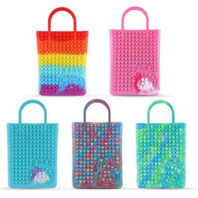 China Water Proof Mixed Colors Autism Stir Toy Hand Bag Rainbow Silicone Push Noise Bubble Large Lady Sensory Stress Relief Handbag Fidget Tote Bag for sale