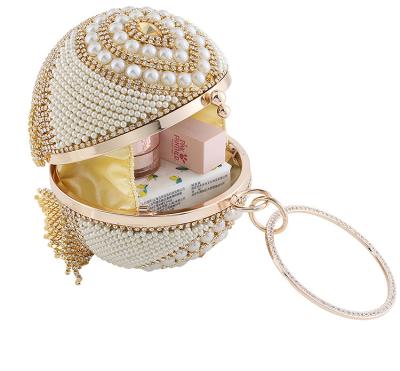 China Luxury Diamond Tassel Rhinestone Banquet Purses and Handbags Around Gold Silver Luxury Sphere Pearl Handbag Mini Bag for sale