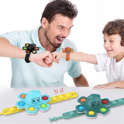 China Toy New Educational Funny 4 IN 1 Children Educational Toys Rotating Flip Push Bubble Stress Reliever Emotional Face Octopus Busy Person Spinner for sale