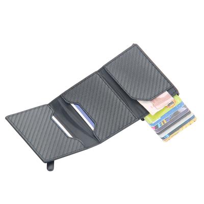 China Hot Selling 2021 Trend 2021 Trend Carbon Fiber Designer Aluminum Anti-theft Shorts Men Small Wallet Automatic Box Spring Men Slim Card Holder for sale