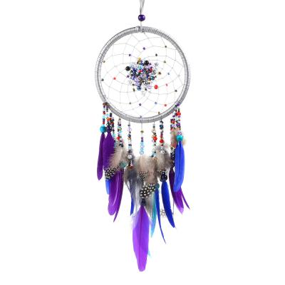 China 100% Wholesale Handmade Indian Dream Catcher Wall Hanging Decoration Peacock Purple Beaded Dreamcatcher Home Decoration for sale