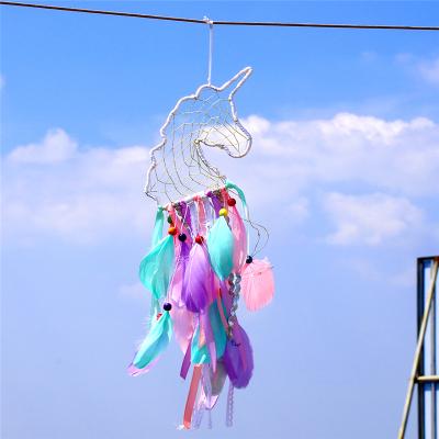 China 100% New Handmade Christmas Gift Idea Unicorn Dream Catcher Colorful Feather Dream Catcher Led Light Home Decor Wall Hanging for sale