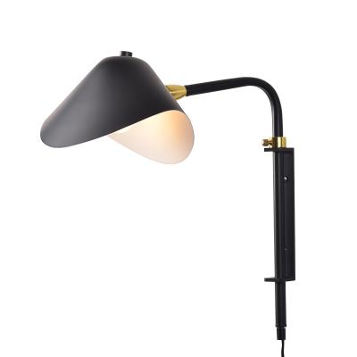 China Elegant and simple design antique industrial vintage decorative aluminum adjustable black wall light E27 wall lamp for bedside hallway for sale