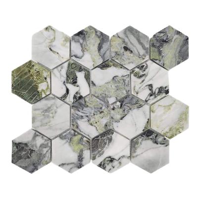 China Hot Selling Natural Mateiral Thassos White And Cold Emerald Jade Ice Green Marble Backsplash Tiles For Kitchen Triangle Marble Mosaic for sale