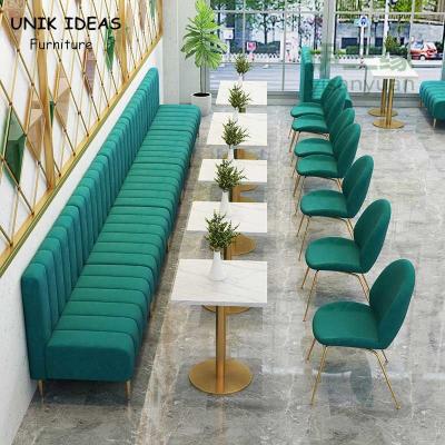 China Metal Restaurant Dining Table And Chairs Velvet 90cm Fresh Fast Food Booth Seating for sale