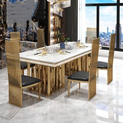 China Marmeren Effect Eettafel en Stoelen 200cm Eigentijdse Roestvrij staal het Dineren Stoelen Te koop