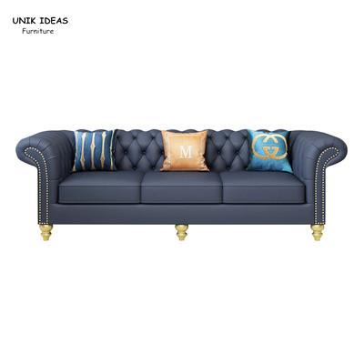 China Cuero azul negro contemporáneo Sofa Living Room Leather With seccional Ottoman en venta