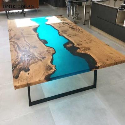 China Speisetisch-Gegentischplattenhauptküchen-Blau Epoxidharz-Live Edge River Wood Planks zu verkaufen