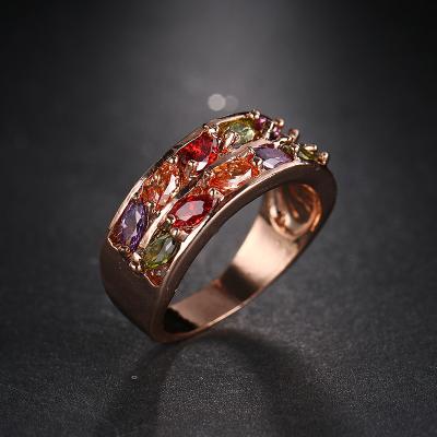 China FASHIONABLE Multicolor Zircon Jewelry Woman Ring Ladies Ring Accessories Rose Gold Leaf Plating for sale