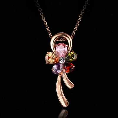 China Elegant Charming Gold Plated Multicolor Color Necklace Zircon 3A Wedding Flower Bridal Necklace for sale