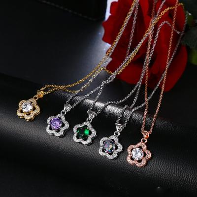 China Charming Simple Elegant Statement Zircon Flower Shape Beautiful Flower Shape Statement Women's Temperament Zircon Pendant Jewelry for sale