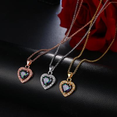 China Charming Elegant Colorful Female Heart Pendant Necklace Color Zircon Necklace Jewelry Zircon Pendant Necklace for sale