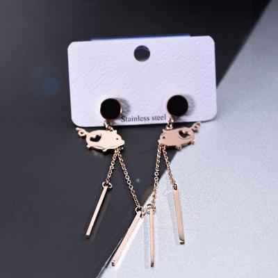 China Stainless Steel Rose Gold Personalized Earrings long titanium metal tassel TRENDY steel band earrings for sale