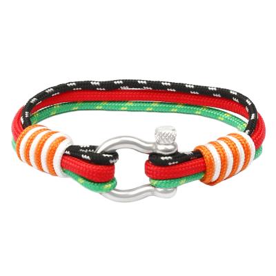 China Custom Charming Stylish Colorful Nylon Rope Bracelet Stainless Steel Sailing Men Braid Cuff Fabric Bracelet for sale