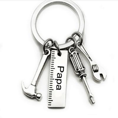 China Fashionable Dad Tool Wrench Screwdriver Hammer Key Chain Promotion Stainless Steel Souvenir Gifts DIY Tag Key Chain Titanium Steel Father's Day Gifts for sale