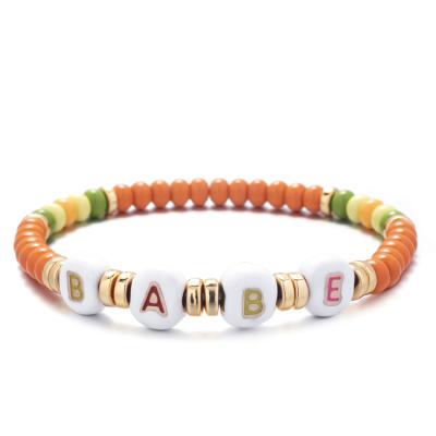 China BOHEMIA 2021 New Fashion Colorful Bead Letter Stretch Bracelets Tile Enamel Bangles Jewelry for sale