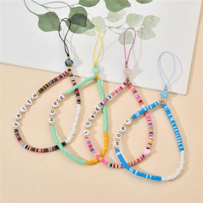 China Trendy Trendy Polymer Clay Beads Necklace Boho Handmade Enamel Rainbow Ties Rope Chain Straps Phone Chain kolye for sale