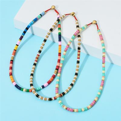 China BOHEMIA Rainbow Creative Boho Tila Chain Bead Necklace Women's Choker Trendy Charm Enamel Tile Bead Handmade Necklace for sale