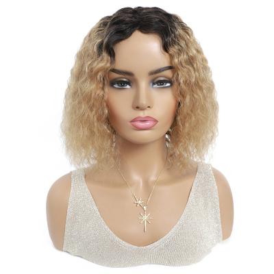 China Kemy Bob Human Hair Wigs Middle Part Ombre Brown Brazilian Curly Bohemian Short Full Remy Hair Machine Made Wigs for sale