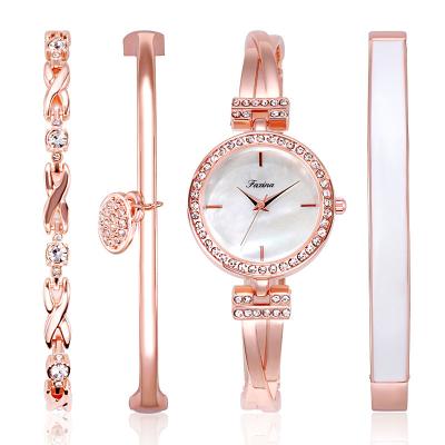 China New Water Resistant Bracelet Watch Box Quartz Watches Women Four Pieces Shape Diamond Wrist Watch Casual Set for sale