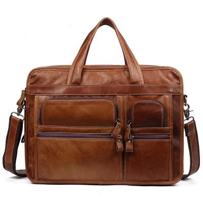 China Fashion Leather Simple Messenger Bag 15.6 Inch Business Briefcase Portable Laptop Bag For Men for sale