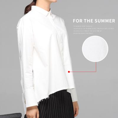 China Fashion Patchwork PU Leather Blouse Breathable Women Loose Pocket Cotton Long White Shirt Female Casual Blouses Tops for sale