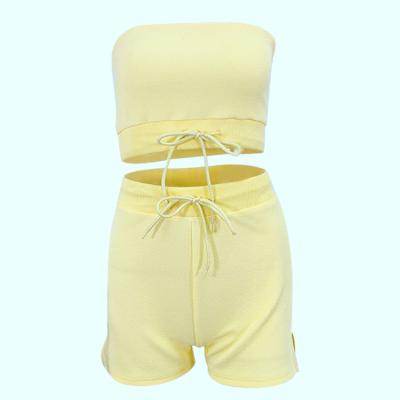 China Summer Breathable Casual Fashion Strapless Strapless Tube Top Shorts Women's Clothing Two Piece Set for sale