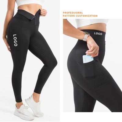 China Custom Gym Activewear Women's High Waist Breathable Workout Compression Sporty Yoga Pants With Pocket Plus Size Stretch Gaiters for sale