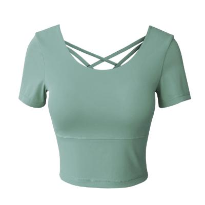 China Breathable Women Yoga Tank Solid Color Backless Yoga Tops Breathable Training Top for sale