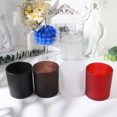 China Rose Amber Blue Green Yellow Empty Glass Candle Jars Eco-friendly 220ml 315ml 430ml 550ml with Bamboo Lids and Metal Lids for sale