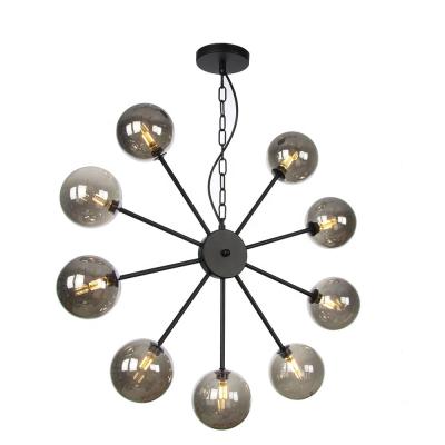 China 2020 Antique Industrial New Design G4 Replace Light Bulb Gray Glass Shade Antique Iron Chandelier Light for sale