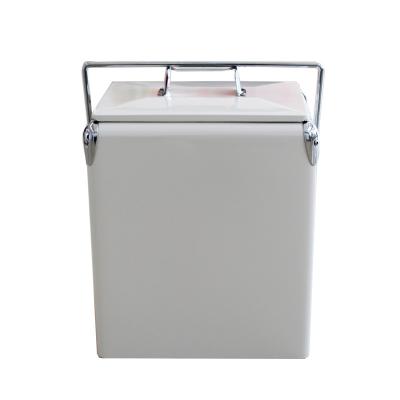 China Vintage Waterproof Ice Box 17 Liter Metal Retro Coolers In White Preserve Food Drinks Cold Portable Cooler 48hours Drinks Box for sale