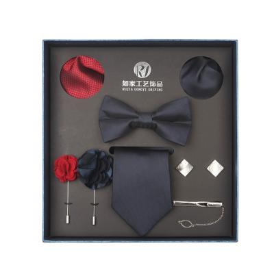 China formal adults solid navy color polyester tie handkerchief gift box set for busienss 145*7.5cm (57*2.9