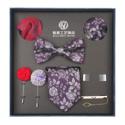 China Popular Mens Purple Polyester Neck Tie And Pocket Square Gift Box Set For Wedding 145*7.5cm (57*2.9