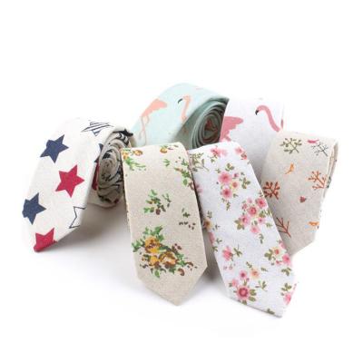 China Custom Handcrafted Cotton Canvas Mens Cartoon Floral Cotton Neck Ties for sale