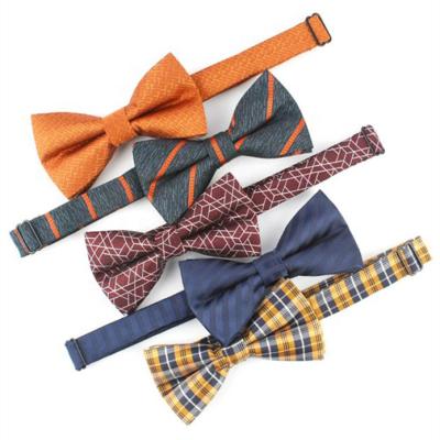 China Fashion Polyester Cheap Casual Checked Striped Adjustable Bow Tie For Men for sale