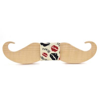 China High Quality Checked Wooden Mustache Bow Tie Walnut Kids for sale