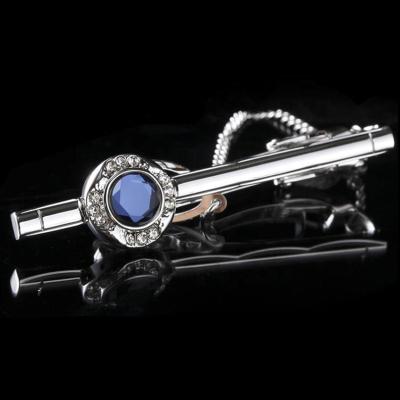 China Luxury Crystal Men's Zircon Sapphire Crystal Silver Tie Clip Clip For Business for sale