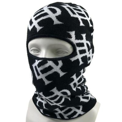 China OEM Amazon COMMON Hot Selling High Quality Unisex Acrylic Fashion Knit 1 Hole Black Ski Goggle Hat With All Jacquard Design Custom Balaclava for sale